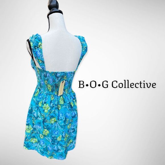 NWT B•O•G Collective Blue Floral Strap Mini Dress Padded Chest Bra (M) $98 - Picture 5 of 12